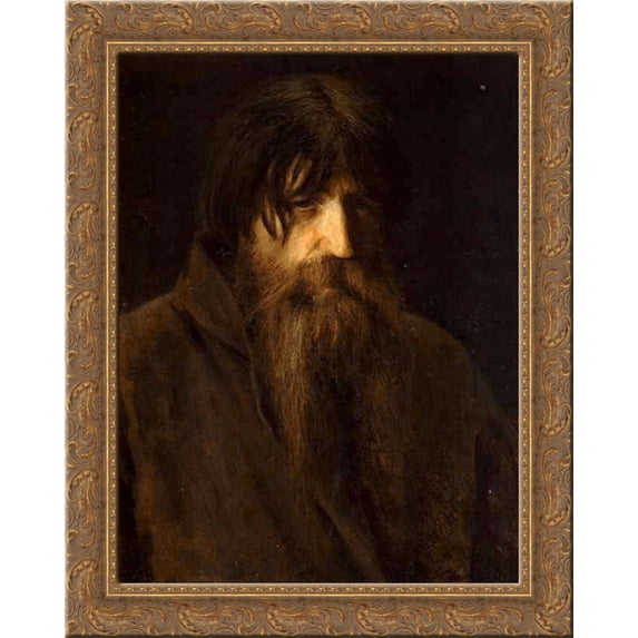 Head of an Old Peasant (study) 20x23 Gold Ornate Wood Framed Canvas Art by Kramskoi, Ivan Nikolaevich