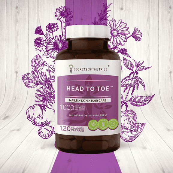 Secrets of the Tribe Head to Toe Capsules Dietary Supplement, Natural Herb Blend, Made from Chamomile, Witch Hazel, Pot Marigold, Turmeric, Stinging Nettle, Rosemary 120 Count