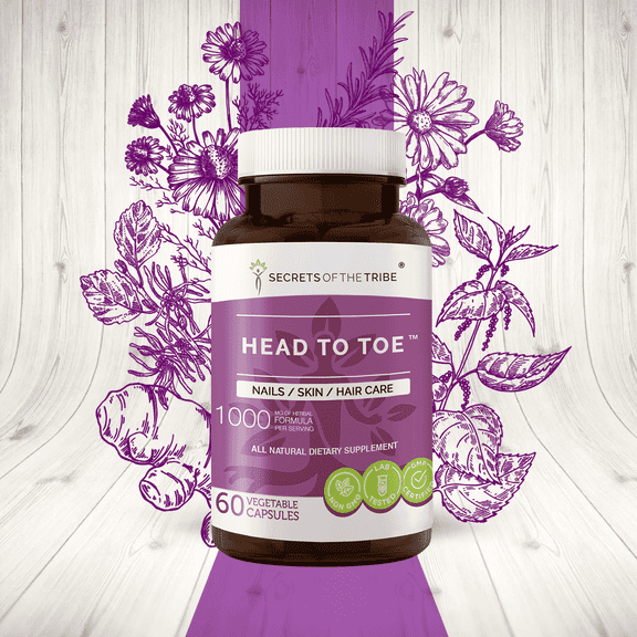 Secrets of the Tribe Head to Toe Capsules Dietary Supplement, Natural Herb Blend, Made from Chamomile, Witch Hazel, Pot Marigold, Turmeric, Stinging Nettle, Rosemary 60 Count