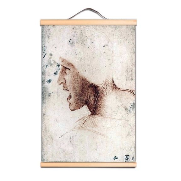 Head of a warrior Famous Vintage Oil Painting - Leonardo da Vinci Antique Hanging Canvas Print Art Scroll Painting Wall Art Banner For Living Room Office Christ Church Gallery Home Decor,Multicolor