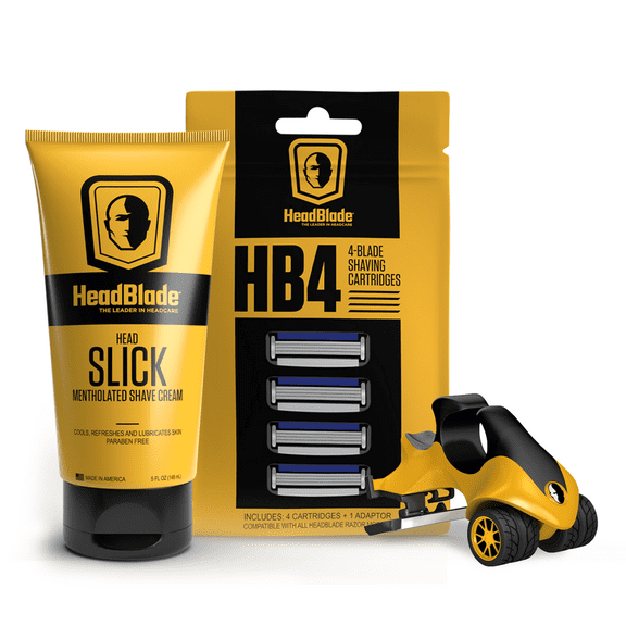 HeadBlade ATX Men's Head Shaving Basics Bundle with 5oz HeadSlick Cream, Razor, Blade Refills