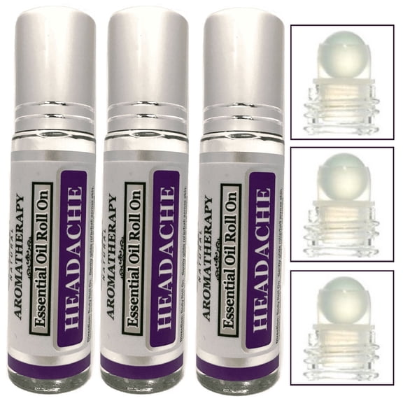 Headache Body Roll on 10 mL /0.33 Oz (Pack of 3) - Essential Oil Infused Aromatherapy Roller Oils - %100 Pure - Premium Therapeutic Grade by Sponix Made in USA (FAST SHIPPING)