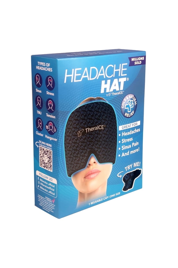 Migraine Relief Cap, Soothing Headache Hat Ice Pack Mask, Face Cold Compress Cooling Gel Head Wrap Products for Tension, Stress & Hangover