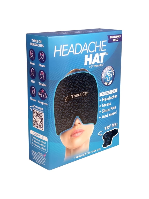Migraine Relief Cap, Soothing Headache Hat Ice Pack Mask, Face Cold Compress Cooling Gel Head Wrap Products for Tension, Stress & Hangover