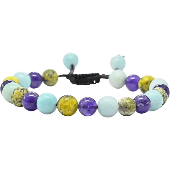 Headaches and Migraines - Amazonite Serpentine Amethyst Bracelet Set for Men Women Healing Calming Anxiety Stress Relief
