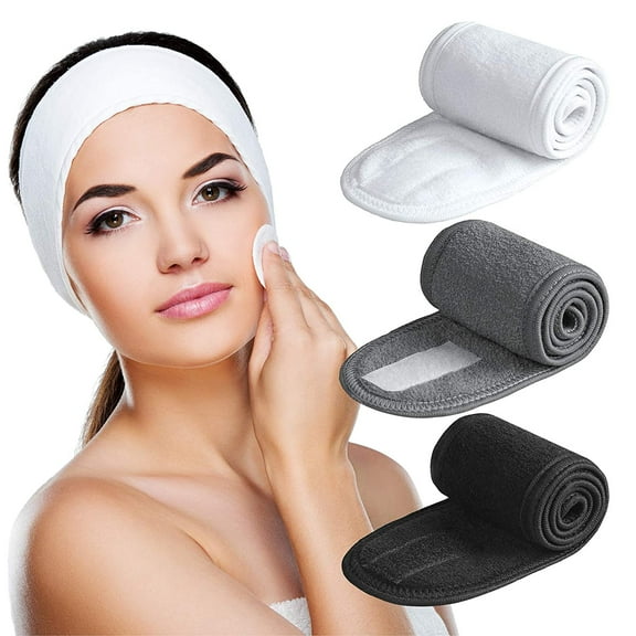 Headband 3 Pack Ultra Soft Adjustable Face Wash Headband Terry Cloth Stretch Make Up Wrap for Face Washing, Shower, Facial Mask, Yoga (Black + White + Grey)