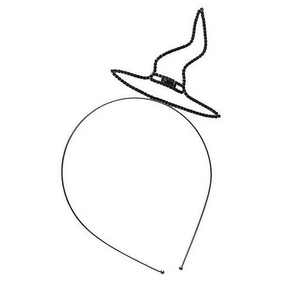 Headband: Black Beaded Witch Hat Rhinestones Headband - HB-71603HJT-BN