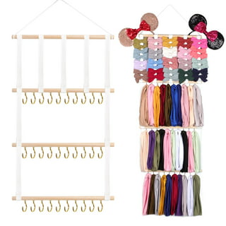 Bow Organizer for Girls Hair Bows, Headband Holder Hanging Bow Storage  Organizer Rack with Hooks, Wood Bow Holder Hair Accessories Organize 