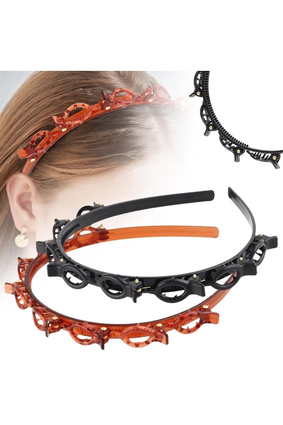 Headband with Clips 2 Pcs Bangs Hairstyle Hairpin Headband, Multi Layer Toothed Braid Tool for Easy DIY Hairstyles, Hair Styling Accessories for Women Girls, Hair Accessories,Hair Band