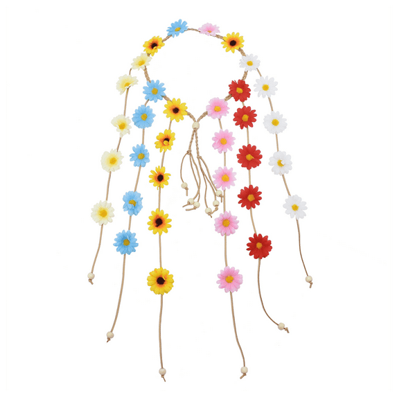 Headband Floral Crown, Women Hippie Headwear Adjust Flower Headdress Hair Accessories
