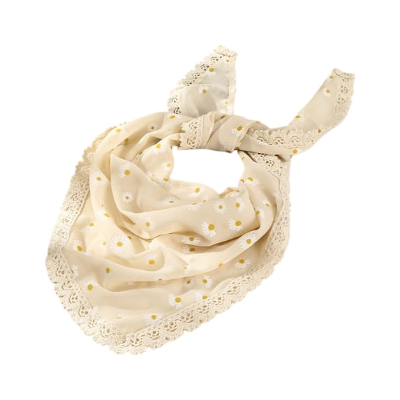Headband Gsakboxl Women Knit Head Wrap Pastoral Style Colorful Printed Lace Edge Summer Headband Light yellow