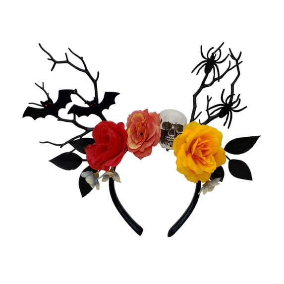 Headband Halloween Floral Headpiece with Fake Rose Bat Details for Party Photo Props