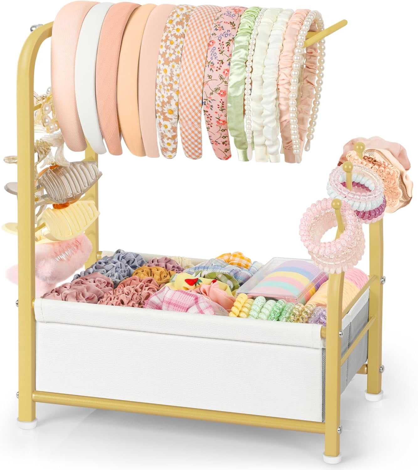 Headband Holder Stand - Versatile Organizer for Scrunchies, Bows & Claw Clips - Compact Hair Accessories Storage for Girls, Women, Babies,Golden