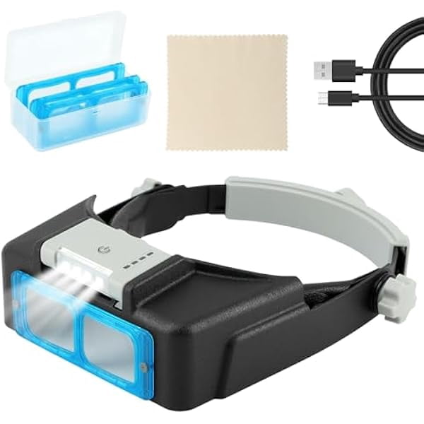 Headband Magnifier with Led Light,Rechargeable Head Mount Magnifier 1 ...