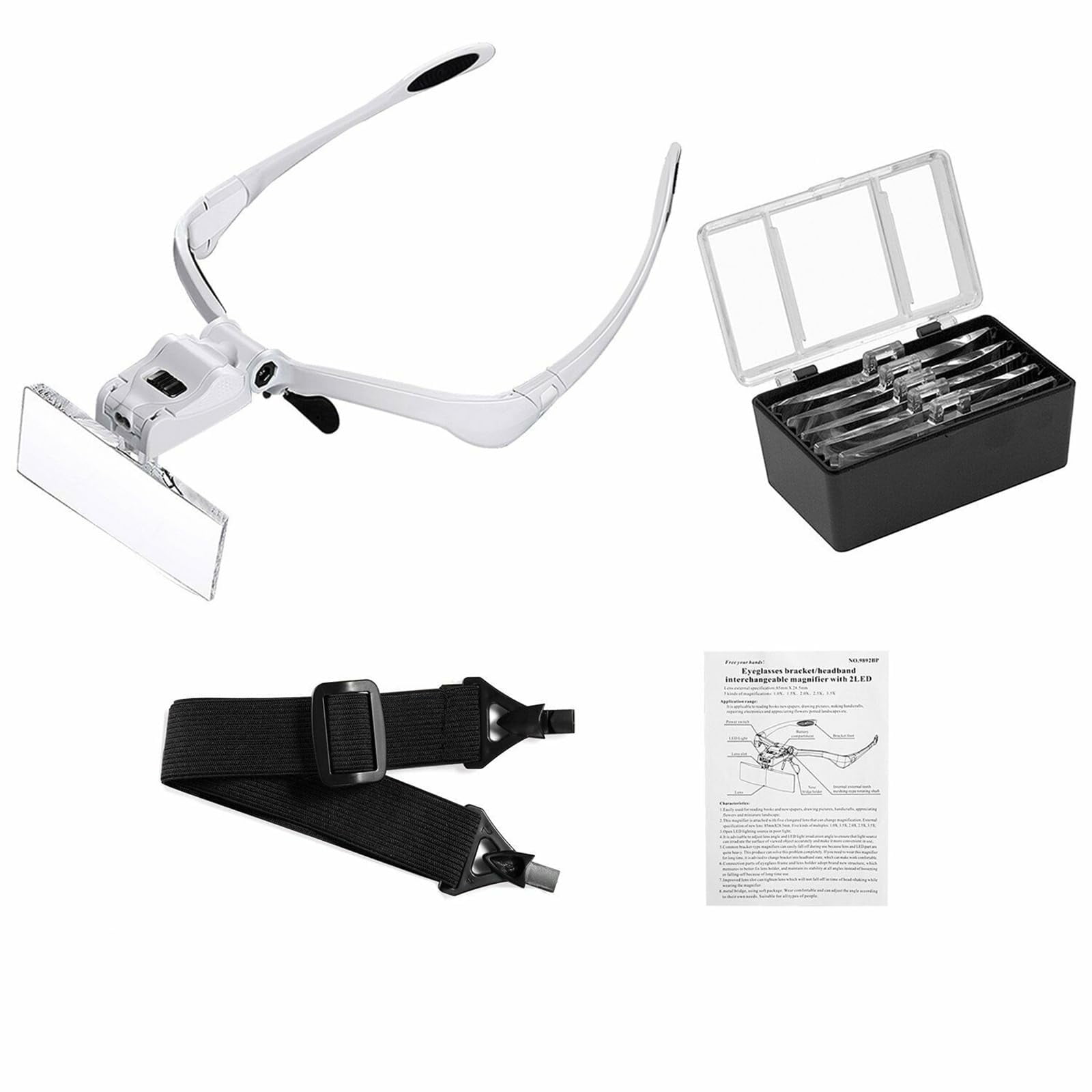 Headband Magnifier with LED Light Head Mount Magnifier with 5 ...