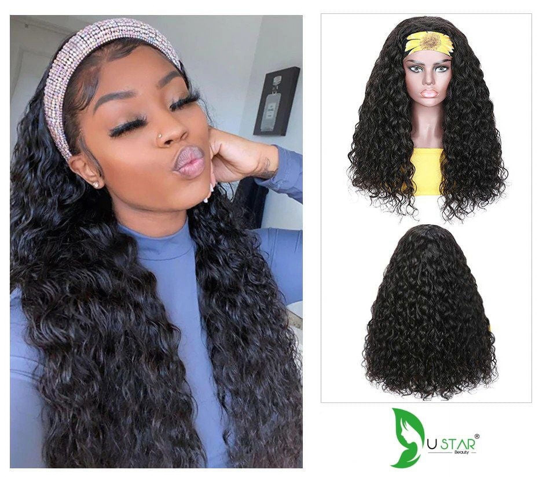 Headband Wig Human Hair Water Wave Glueless None Lace Front Headband Wig Brazilian Virgin Hair Wigs for Black Women - 24 inch