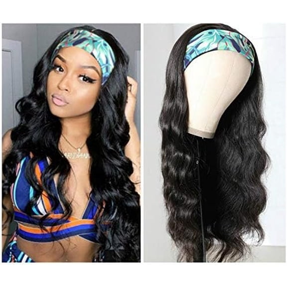 Headband Wig Human Hair Wave Headband Wigs for Black Women Brazilian Virgin Hair Glueless None Lace Front Half Wigs Human Hair Wear and Go Headband Wigs 150% Density (18" Headband wigs)