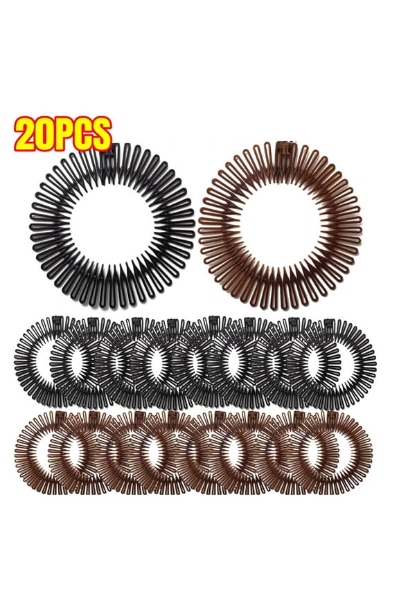 Headband With Clip 20 PCS Hair Teeth Comb Headpiece Plastic Circular Stretchy Head Band Hairband Curly Twist Bangs Headwear