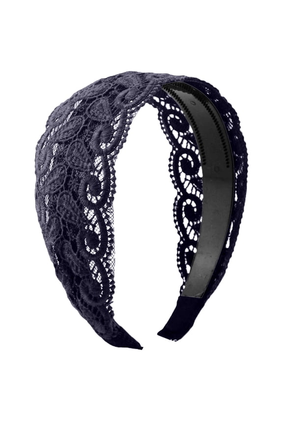 Headband for Women Elegant Wide Embroidery Headband with Teeth Toughness Stable Fixing Hairband Fashion Hair Accessories for Daily Party Travel Use by Gbobgt Navy One Size