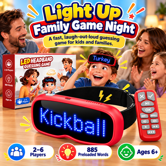Headband Word Guessing Party Game with LED Display, Electronic Charades Game with 885 Built-In Words, Fast Family Game for 2-6 Players, Kids Adults Ages 6+
