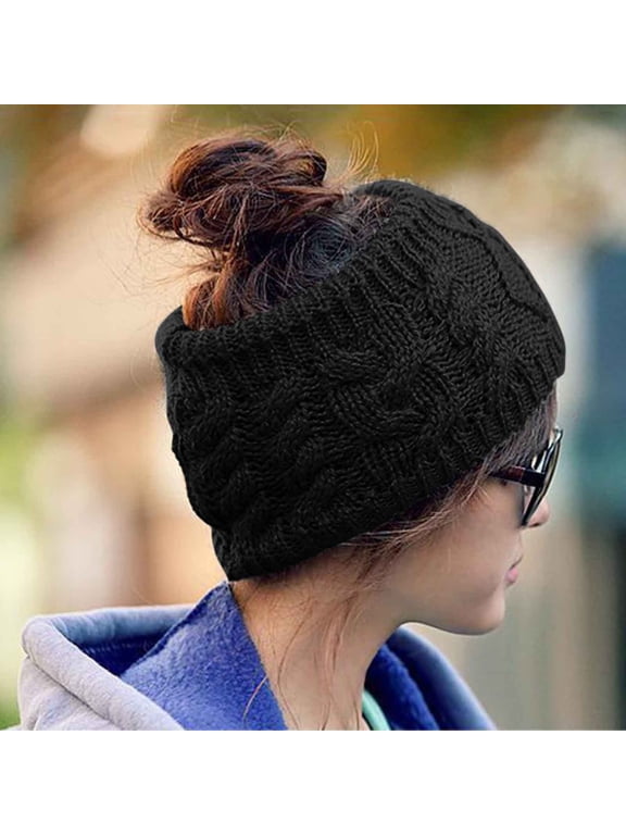 Headbands For Women Cable Knit Hair Band Headband Hair Scarf Head Bands Fashion Knit Hat Ski Head Wrap Ear Warmer For Fall Outdoor Sports Black