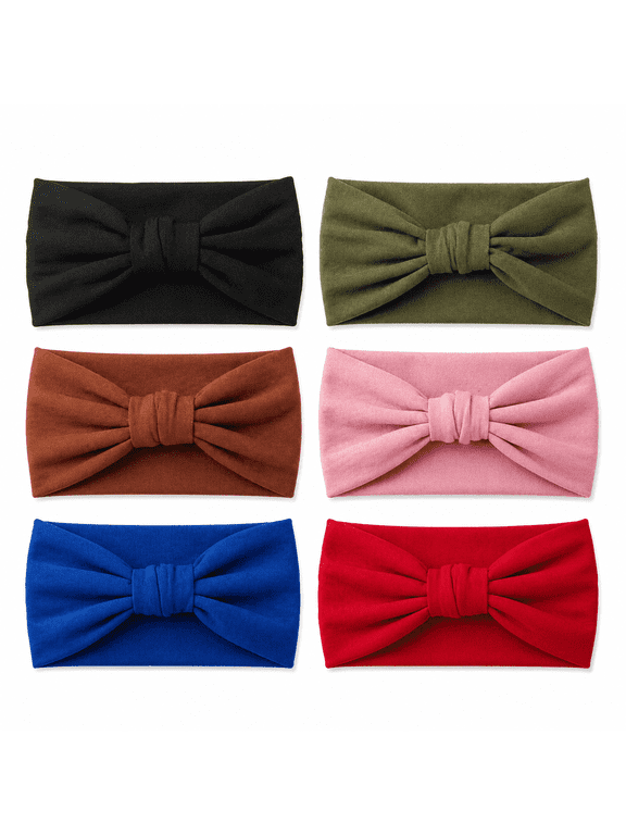 Headbands for Women, 6 Pcs Wide Elastic Head Scarf Wraps, Knotted Hair Bands for Workout, Yoga & Daily Wear, Multicolor