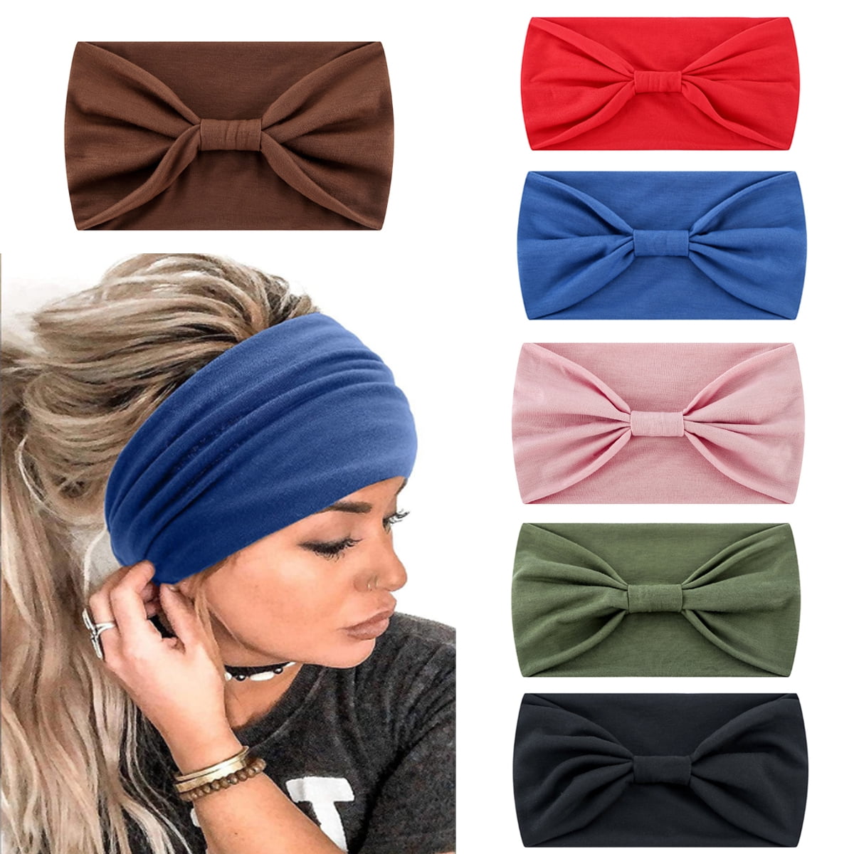 Tobeffect Wide Headbands for Women, 7'' Extra Large Turban Headband Boho  Hairband Hair Twisted Knot Accessories, 6 Pack 