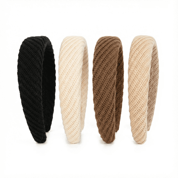 Headbands for Women, 4 PCS Wide & Thick Knitted Hair Band, Cute Fashion Non Slip Hairband,Comfortable Fabric Hair Accessories for Girls Washing Face Makeup Create A High Cranial Crest ( Neutral )