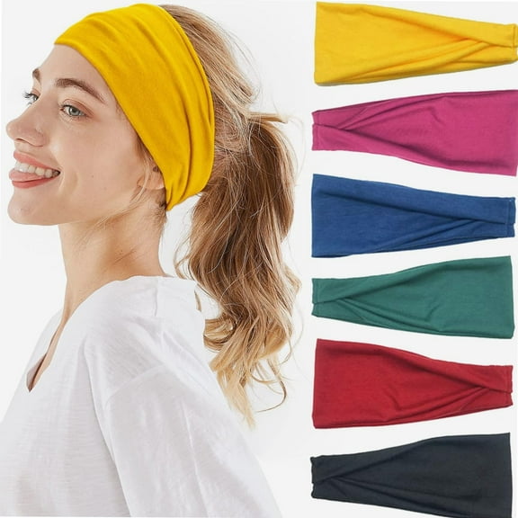 Headbands for Women, 6 PCS Wide Boho Headbands Elastic Bandana Non Slip Sweat Fashion Large Headwraps Hair Bands Headwear fit All Head Sizes for Workout,Sports,Running,Yoga