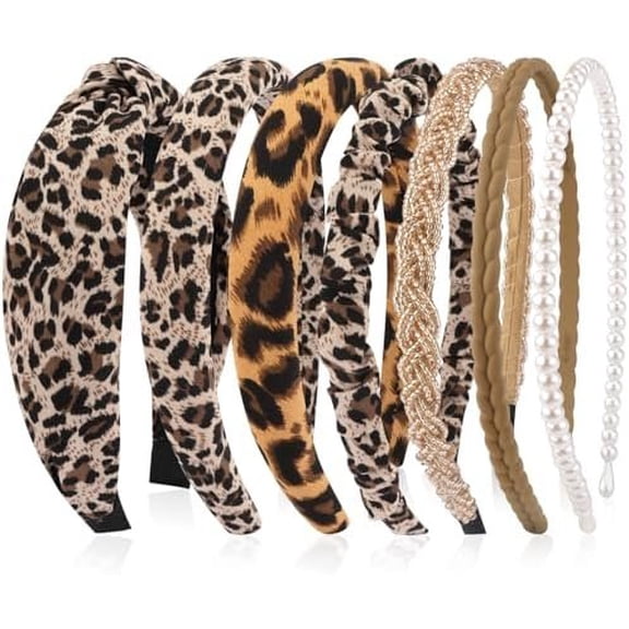 Headbands for Women 7 count Different Leopard Color Knotted Solid Bands Non Slip Hair Band Stuff for Teen Girls Womens Trendy Fashion Diademas Para Mujer Hair Accessories