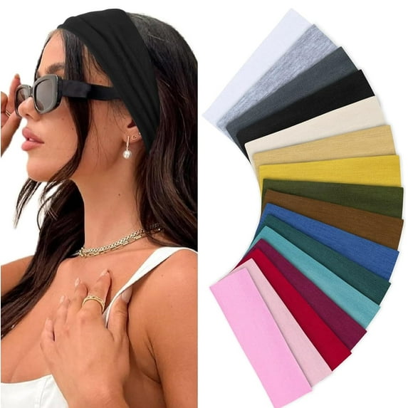 Headbands for Women - Elastic Fabric Sweat Headbands for Yoga, Running, Sports - Non-Slip Soft Cloth Hair Accessories, 16 Pack Multicolor Fashion Headbands