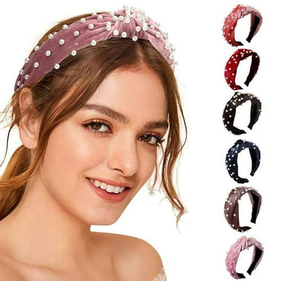 Headbands for Women Girls, Velvet Wide Headbands with Pearls Knot Turban Hairband Beaded Headbands Accessories for Women and Girls, Great Christmas Gift