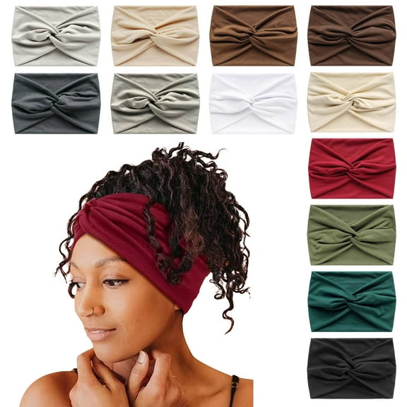 Headbands for Women Men LSQii Fashion Casual Yoga Adjustable Elastic Head Wrap Brown Sports Solid Color Knot Hair Band Turban Wicking for Outdoor Workout Cycling Gym