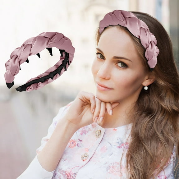 Headbands for Women Trendy,Satin Plait Soft Wide Headband for Adult, Plain No Teeth Thick Hoops Non-Slip Fashion Hair Accessories for Makeup Washing Face