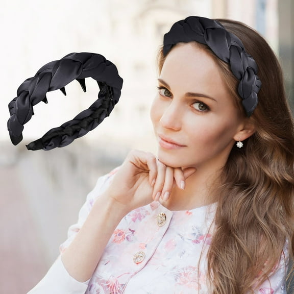 Headbands for Women Trendy,Satin Plait Soft Wide Headband for Adult, Plain No Teeth Thick Hoops Non-Slip Fashion Hair Accessories for Makeup Washing Face