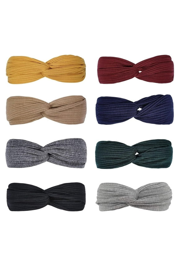 Headbands for Women Twist Knotted Boho Stretchy Non Slip Hair Bands for Girls Criss Cross Turban Plain Headwrap Yoga Workout Vintage Hair Accessories 8 Pack,For Daily Life Yoga Workout