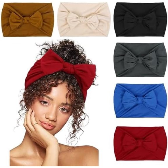 Headbands for Women 6 Packs Cute Bow Bands for Women's Hair, Elastic Wide Knotted Hairbands Headwrap Turban Hair Accessories