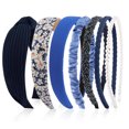 thumbnail image 1 of Headbands for Women Girls, 7pc Set - Non Slip Floral Padded Head Bands Cute Knotted Pearl Hair Band for Girls Vintage Wide Headband, Navy Blue, 1 of 8