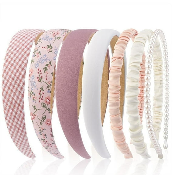 Headbands for Women Girls, 7pc Set - Non Slip Floral Padded Headbands Cute Pearl Headband for Girls Vintage Wide Headband