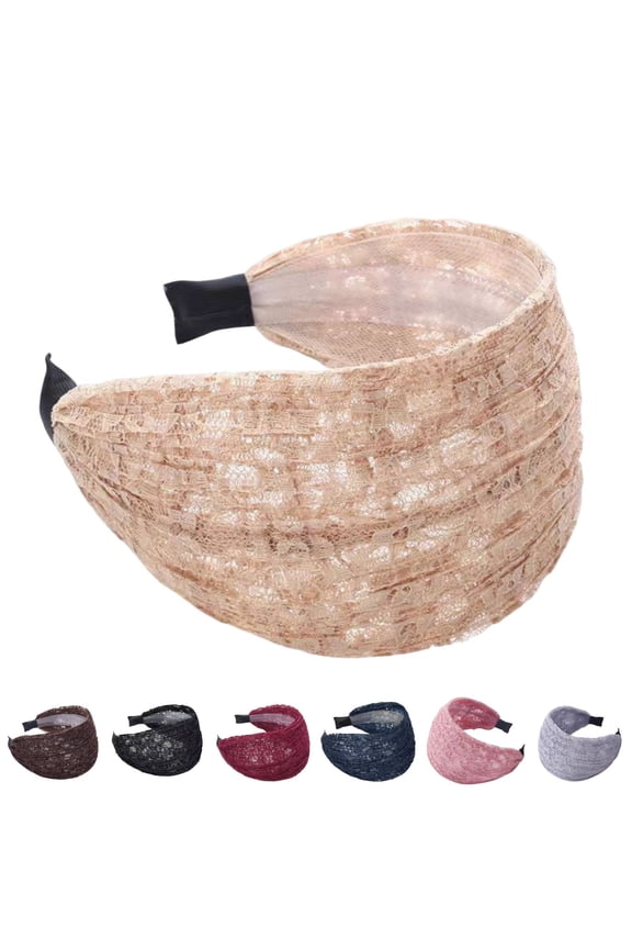 Headbands for Women Helii Casual Boho Lace Wide Headbands Non Slip Elastic Hairbands With Teeth Headwear Accessories Daily Wear Trendy 2026 (Navy)