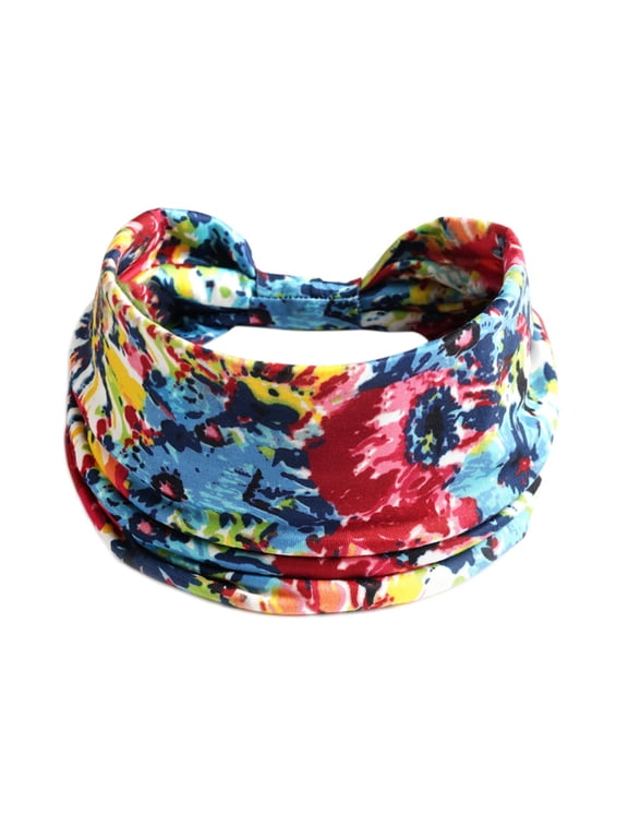 Headbands for Women Men LSQii Wide Hair Band Bandana Wicking Adjustable Elastic Floral Print Head Wrap for Outdoor Workout Sport Travel,Under $3
