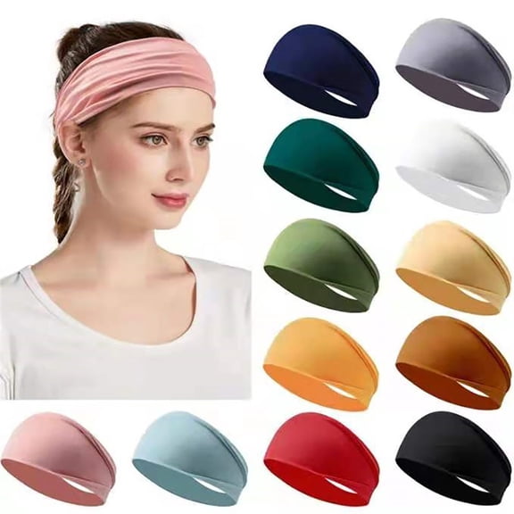 Headbands for Women Men LSQii Yoga Sports Wide Hair Band Wicking Turban Red Adjustable Elastic Head Wrap Solid Color for Outdoor Gym Summer,Under $3