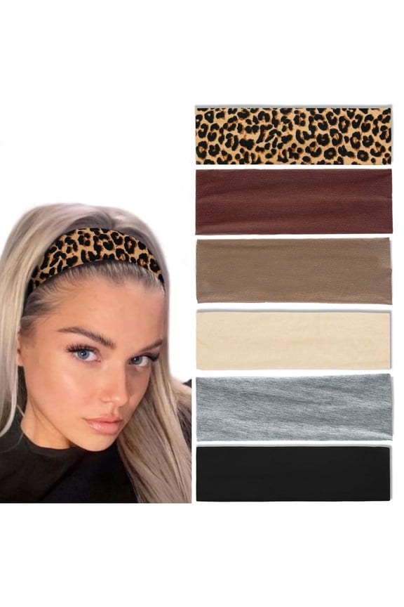 Headbands for Women Non Slip Trendy 6PCS Elastic Hair Bands for Women Hair Workout Sweat Head Bands Soft Cotton Cloth Headband for Yoga Running Sport