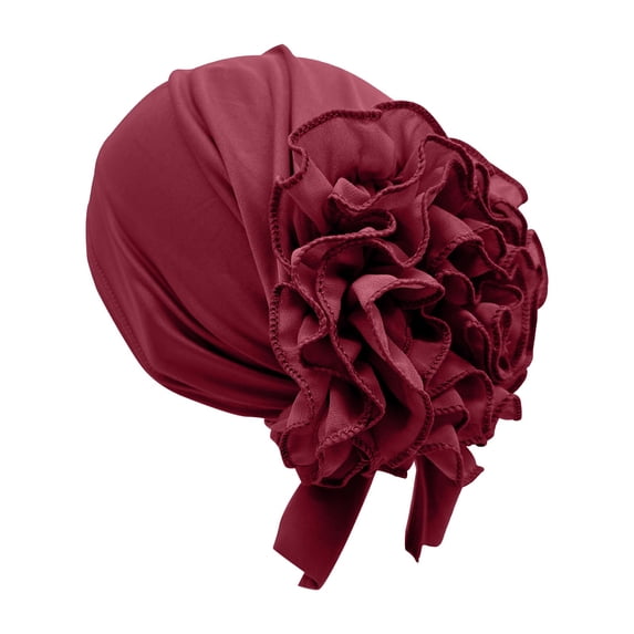 Headbands for Women Ruffled Stretchy Pre Tied Turban Soft Sleep Daily Head Wrap Bandanas for Women Red