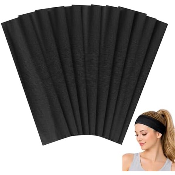 Headbands for Women Stretch Fashion  Bands 10 Pack Non-Slip  Wraps  for , , Yoga, Pilates, Running, Gym Headband, Workouts (Black)