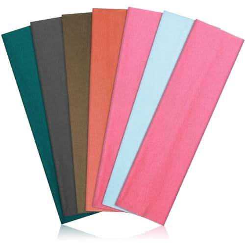 Headbands for Women, Stretchy Non Slip Soft Cotton Cloth Hair Bands for Sports, Workout, Yoga and Running, 7pcs