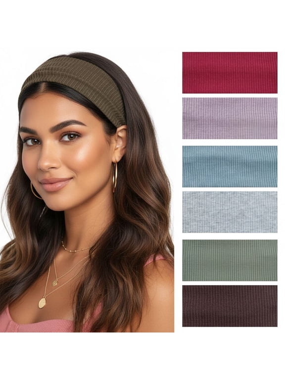 6 Pack Wide Non Slip Headbands for Women, Soft Elastic Thick Hairbands Yoga Workout Boho Hair Accessories