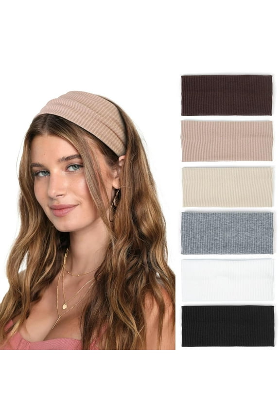 Headbands for Women Wide Non Slip Boho Head Bands Soft Elastic Thick Hairbands Fashion Workout Yoga Hair Accessories, 6 Pack