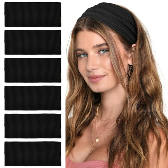 Headbands for Women Wide Non-slip Boho Head Bands Soft Elastic Thick Hairbands Fashion Workout Yoga Hair Accessories, 6 Pack