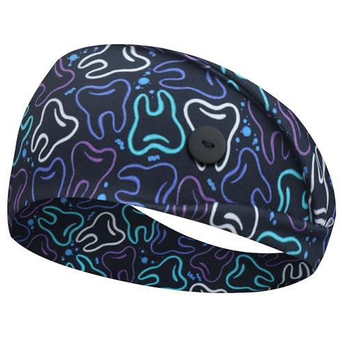 Headbands with Button for Mask, Wide Nurses Headbands Non Slip Elastic Ear Protection for Women Men Doctors Sweatband Headband